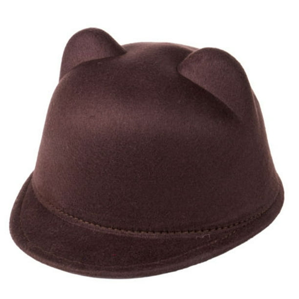 Kid Girls Wool Felt Cat Ears Hat Fedora Bowler Head Circumference 52cm